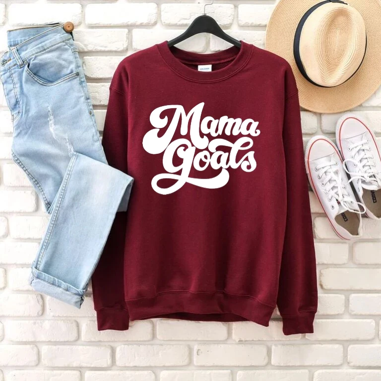 

Mama Goals sweatshirt women fashion mother days gift funny pure cotton street style 90s young style aesthetic pullovers art tops