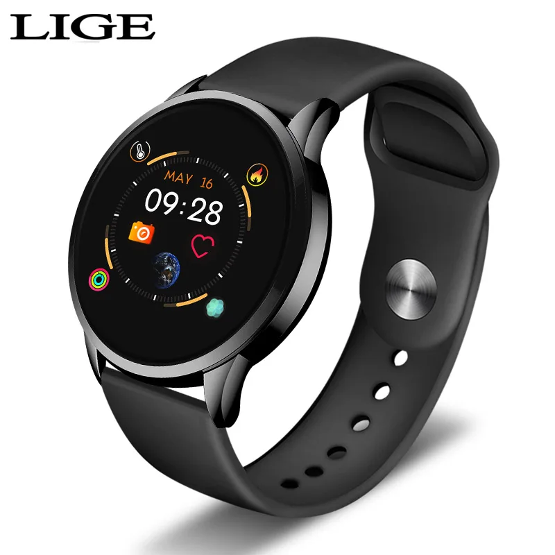 All black LIGE Smart Watch Women Men Sports Fashion Waterproof Activity Fitness Tracker Heart Rate Brim Smartwatch Blood pressure bracelet - Цвет: All black