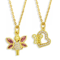 exquisite fairy angel cz wings elf charm necklace for women gold plated chain zircon butterfly heart pendant choker jewelry gift