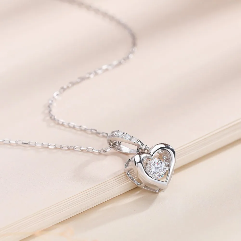 

SILVERHOO Sterling Silver 925 Jewelry Hollow Heart Necklace For Women Round Cubic Zircon Pendant Necklaces Valentine's Day Gift