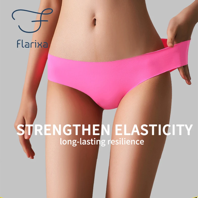 

Flarixa Plus Size Ice Silk Panties Seamless Women's Underwear Sexy Low Waist Briefs Thong Transparent Lingerie Breathable Bikin