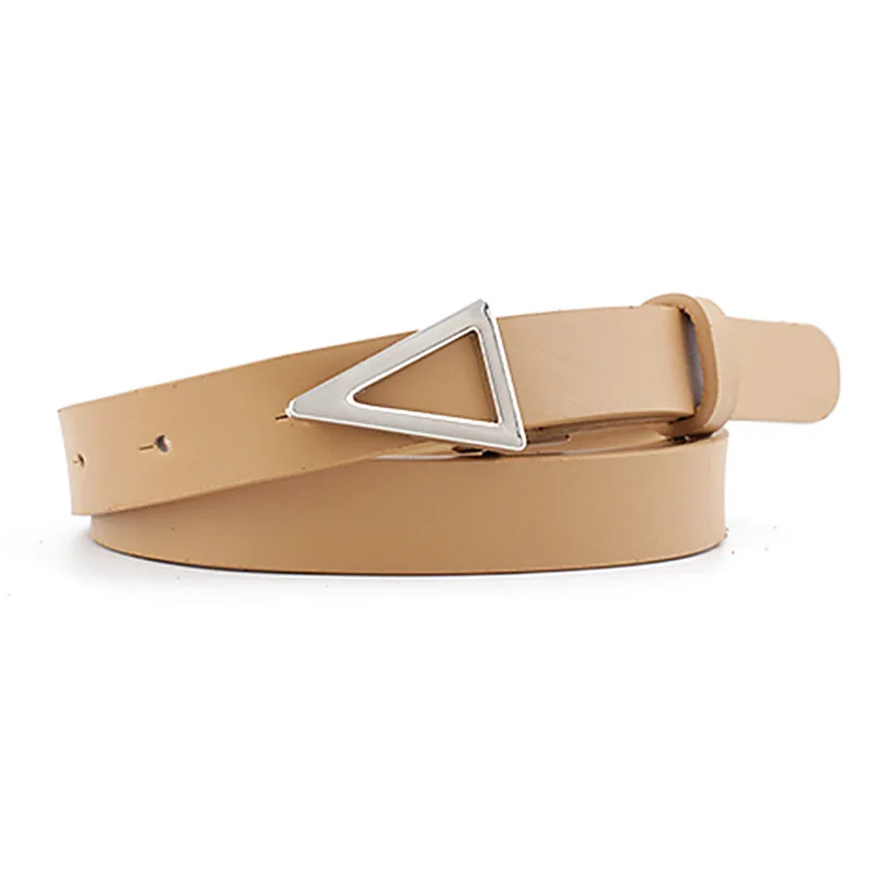 

Korean fashion explosion models silver triangle buckle snap buckle belt women wild decoration candy color ladies thin belt