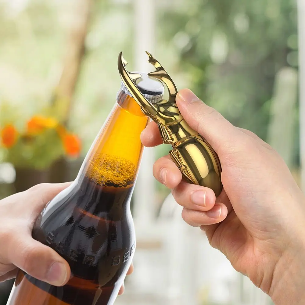 1pcs beetle stainless steel bottle can opener regular solid durable gold beer openers creative kitchen gadget tools free global shipping
