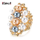 Модное большое кольцо Kinel с жемчугом золотого цвета, свадебные кольца с полыми кристаллами и цветами, роскошные Винтажные Ювелирные изделия для вечерние