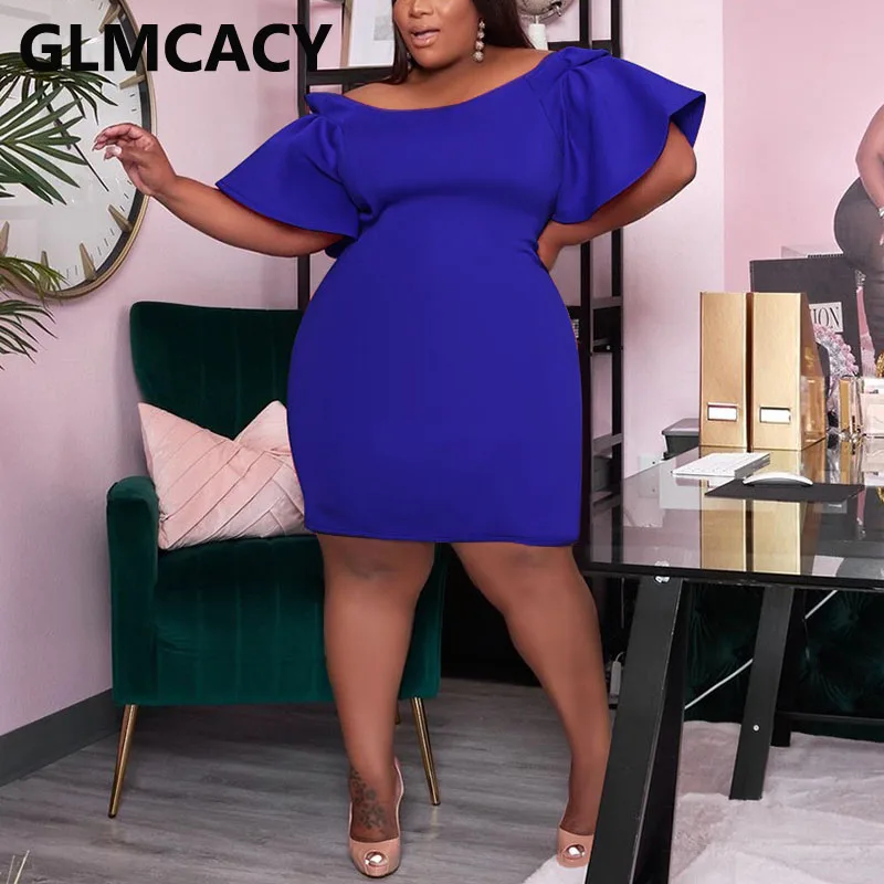

Women Slash Neck Butterfly Sleeve Ruffles Bodycon Mini Dress