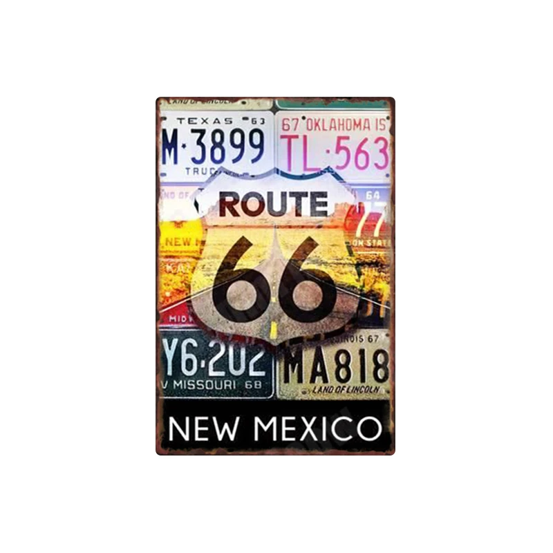 C Нью-Мехико Route 66 винтажная металлическая жестяная вывеска, плакат для мамы, для паба, бара, клуба, Декор, Канзас, наклейки на стену, домашний декор, MN113 - Color: C