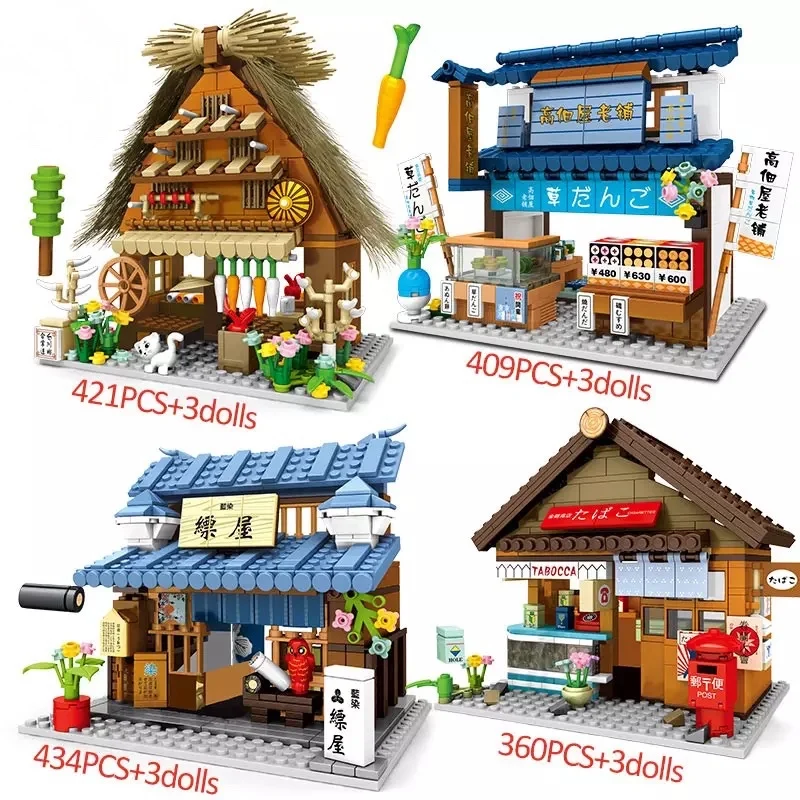 

City Architecture Restaurant Street View Building Blocks Store Food Shop House Set Model Figures DIY Bricks Toys For Children
