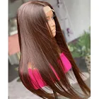 26 дюймов 180% плотность натуральный коричневый мягкий шелковистый прямой длинный бесклеевой кружевной передний парик высокая температура с детскими волосами для женщин