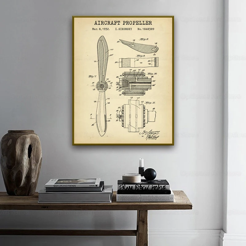 Винтажные постеры и принты летательного аппарата с винтажным пропеллером