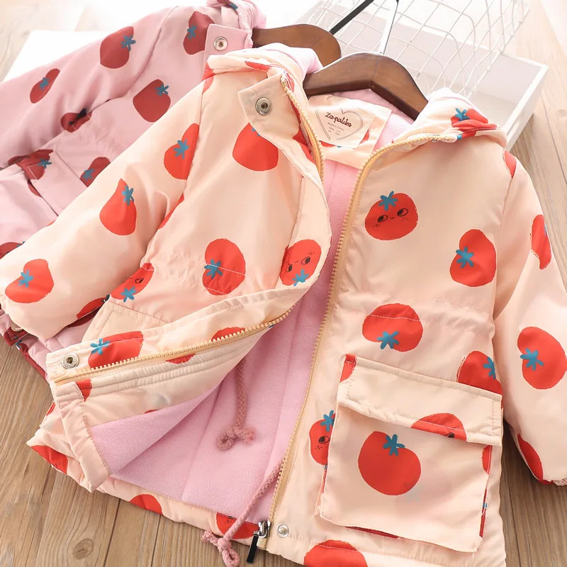 Зимнее пальто с хлопковой подкладкой для девочек ветровка капюшоном детская