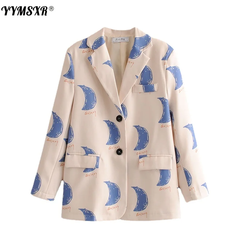 

YYMSXR Za Women's Office Blazer2021 Summer New Print Double Pocket Jacket Single-breasted Casual Suit Female High Quality