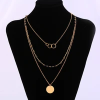 street style round circle pendant necklace tassel multilayer bead sequins chain necklaces for women fashion neck jewelry xl785