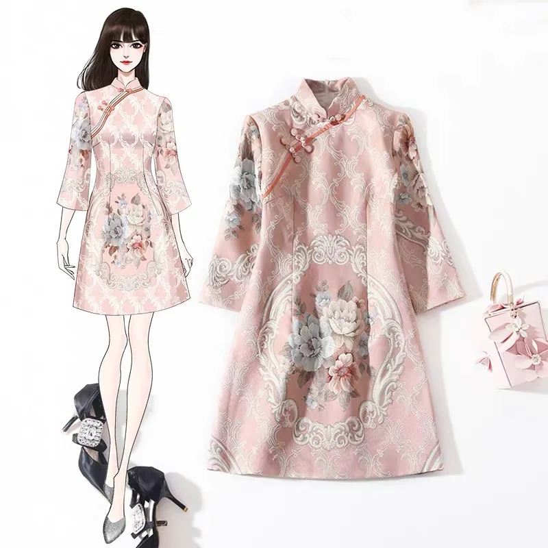 

Азиатский в китайском стиле Вечерние розового цвета в винтажном стиле, Cheongsam, для девушек и женщин, платье