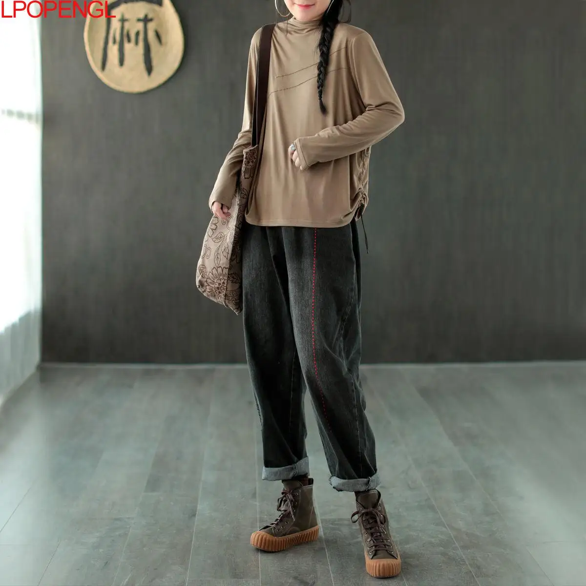 Ladies Spring Autumn Vintage Harem Jeans 2021 New Casual Fashion High Waist Embroidered Trousers Casual Style M-xxl