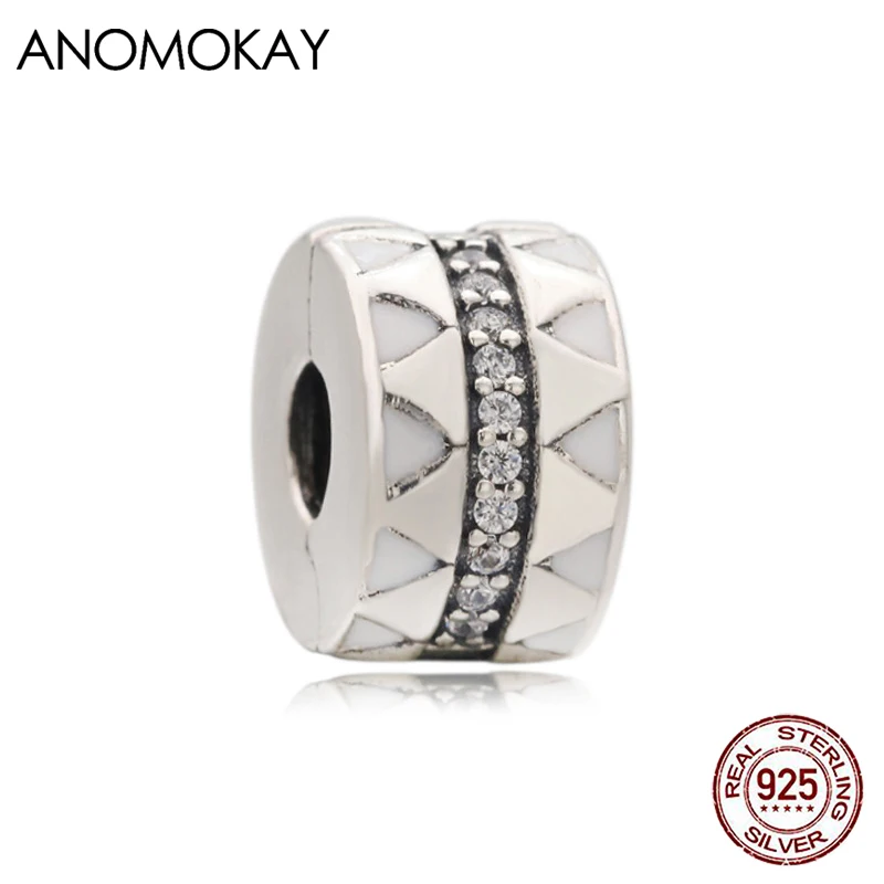 

Anomokay Classic White Enamel Jagged Line Positioning Button Charm fit Bracelet & Bangle 925 Silver Stop Locker Beads
