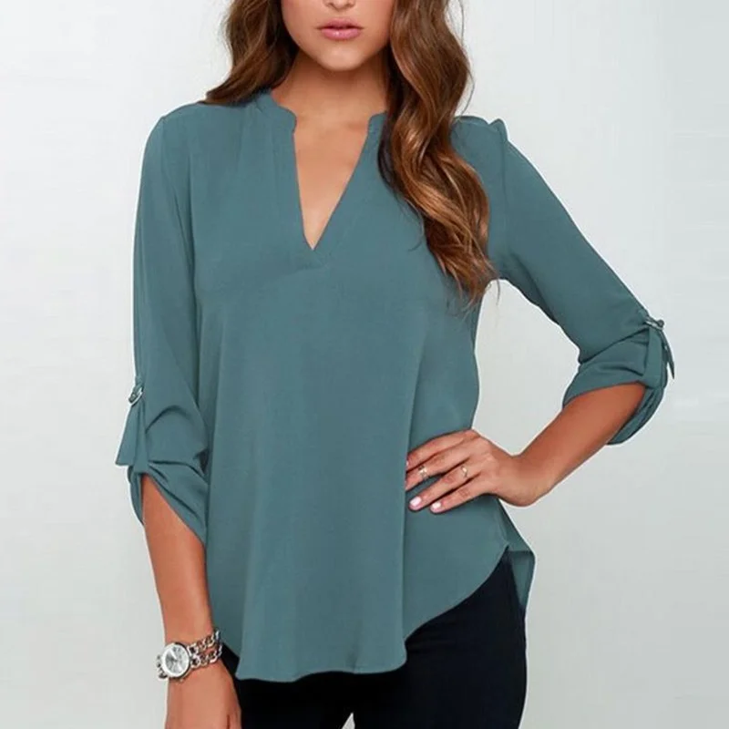 

Irregular Women Casual Clothes Office Wear T Shirt Dee V Neck Loose T Shirts 2021 Summer Chiffon Large Size 5xl Shirt Low Cut