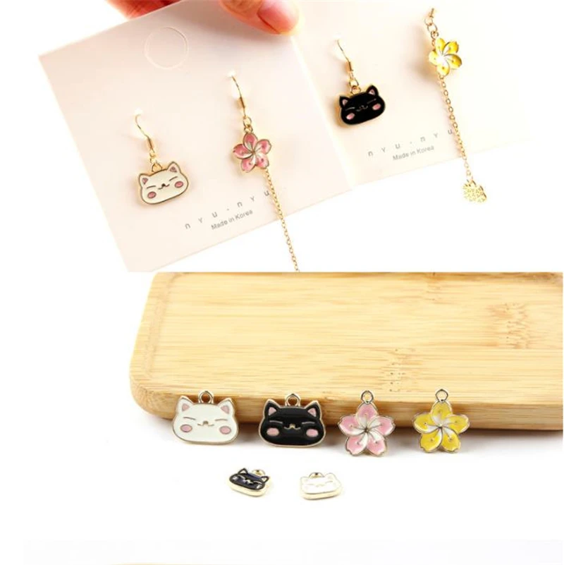 

10Pcs Alloy Cat Flowers Eardrop Pendant DIY Handmade Earrings Jewelry Findings Making Supplies Charms Material Accessories