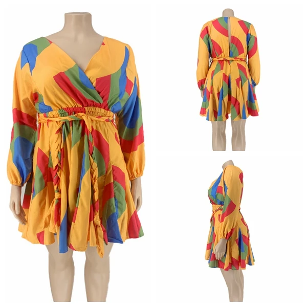 

2021 New Plus Size Printed V Neck Mini Beach Dress cover ups sexy women swimwear bathing suit cover-ups beachwear