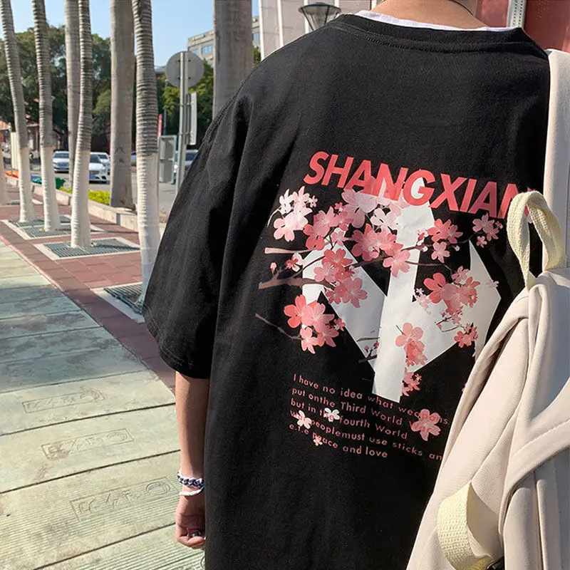 Футболка мужская с цветочным принтом забавная уличная одежда в стиле Харадзюку