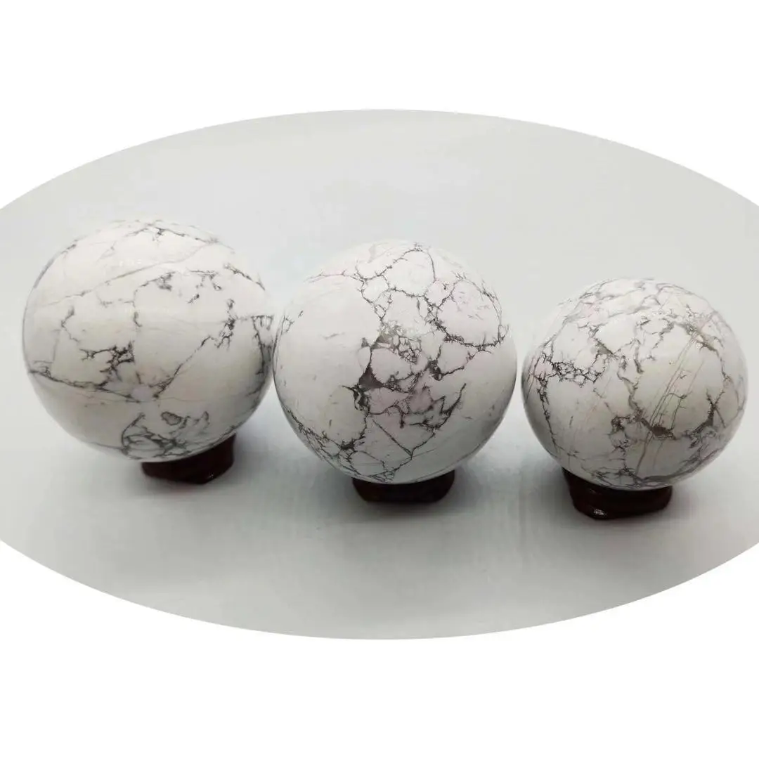 

MOKAGY Natural Polished Healing Gem Howlite Ball White Turquoise Crystal Sphere 60mm-70mm 1pc