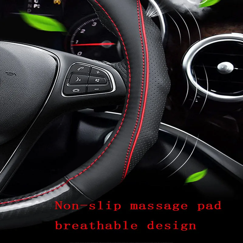 Popular Car Carbon Fiber Leather Steering Wheel Covers Interior Accessories 38cm for Wuling SGMW S3 S1 Cortez Plus Styling | Автомобили и