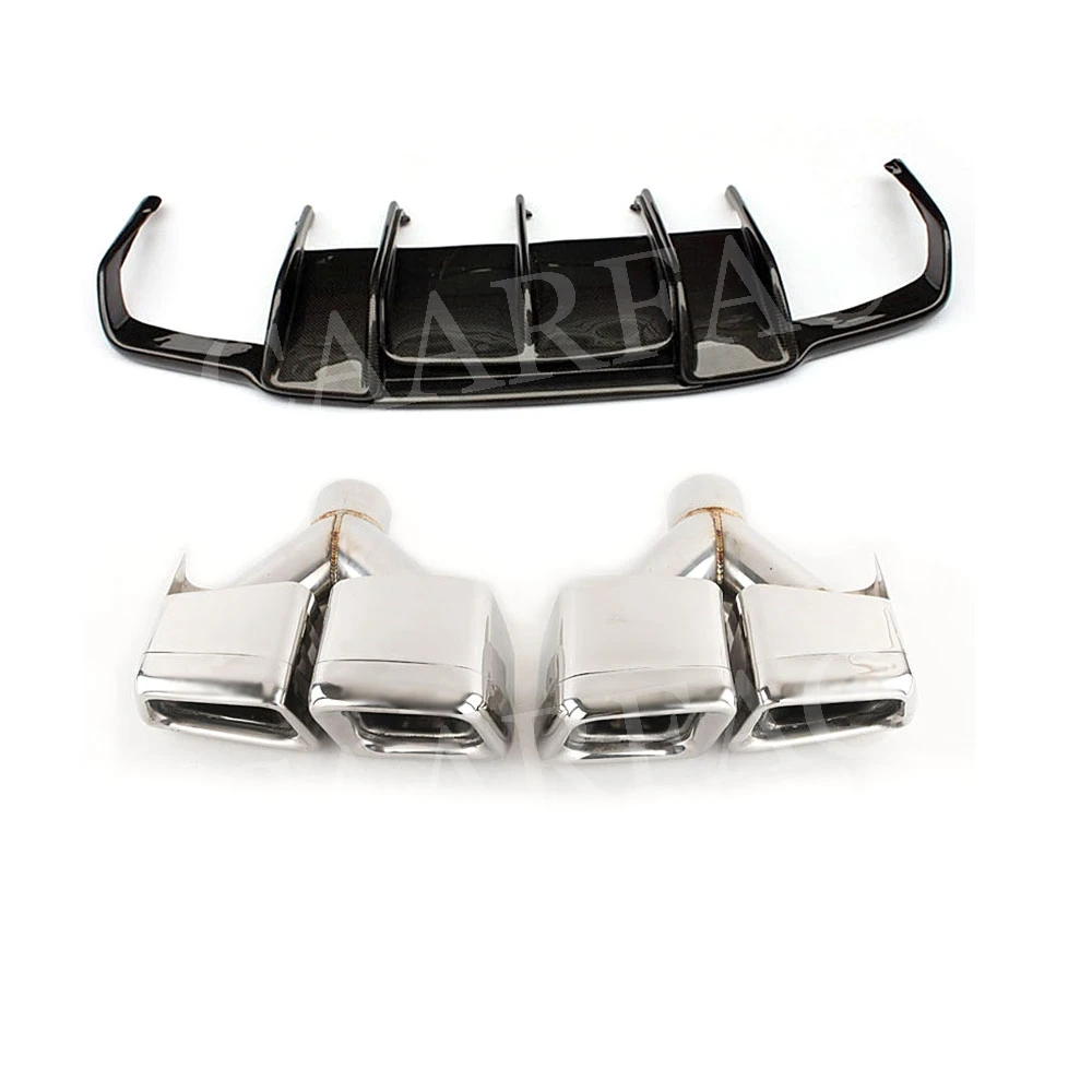 Lip and Silver Tips Для Benz W218 CLS350 CLS63 AMG 2011- рассеиватель задней губы из углеродного волокна из нержавеющей стали четыре выхода выхлопные наконечники хвост горло - Цвет: Lip and Silver Tips