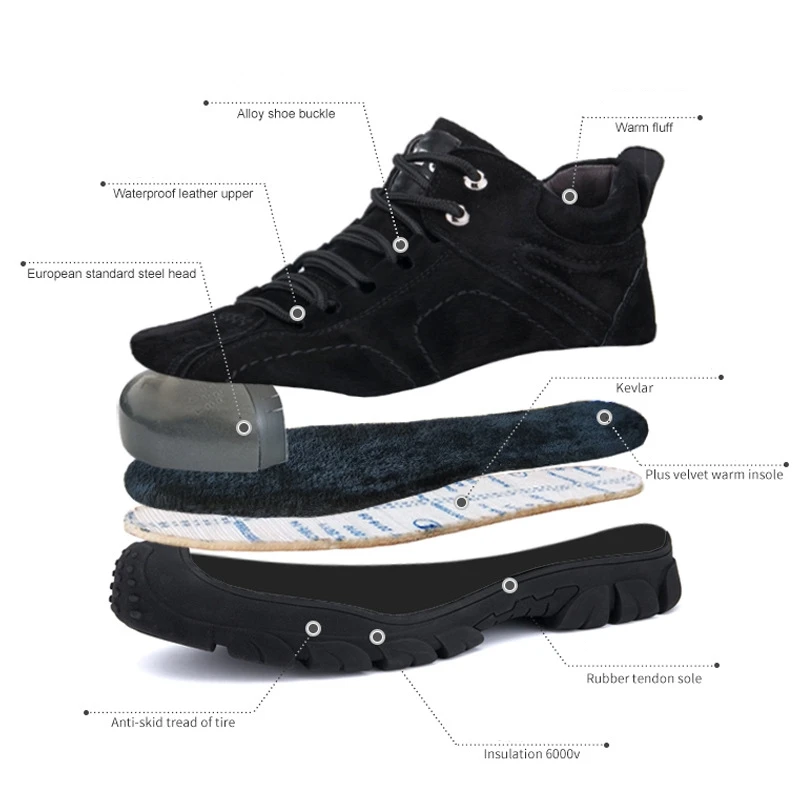 Мужские зимние теплые бархатные защитные ботинки со стальным носком ссветильник