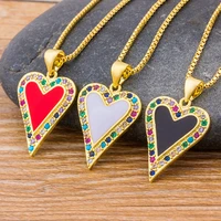 aibef wholesale red white black heart pendant necklace gold chain charm rainbow cz rhinestone necklace for women girls jewelry