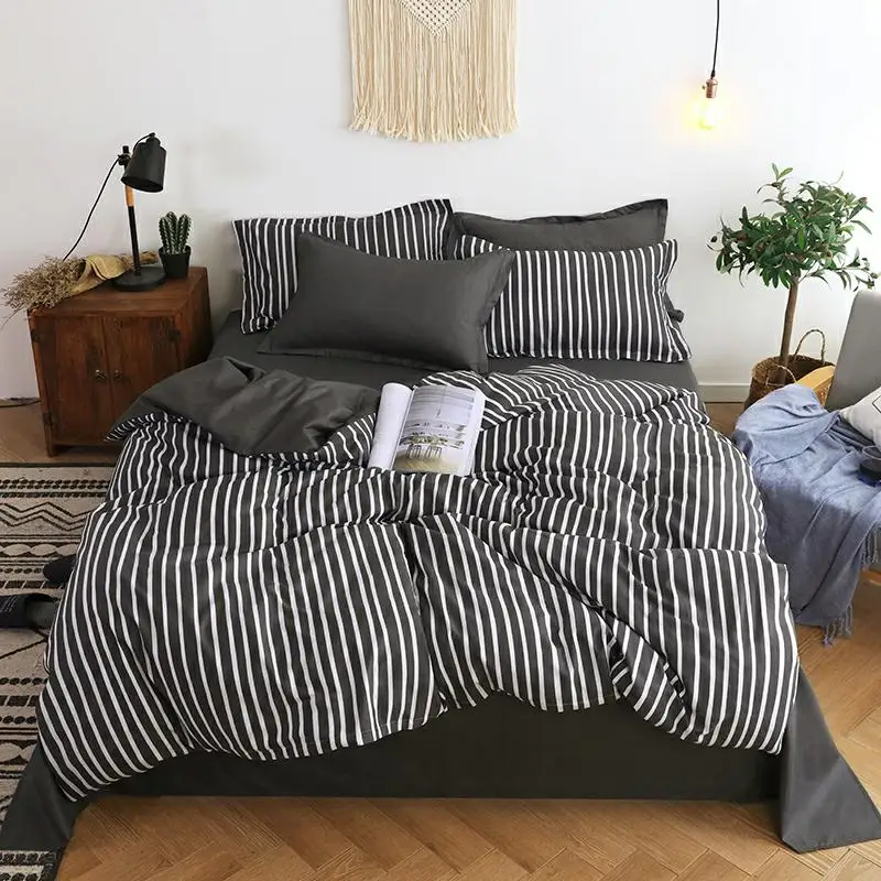 bedding set New Geometric duvet cover flat sheet black bed linen leaf AB side home decor grey bedclothes57 | Дом и сад
