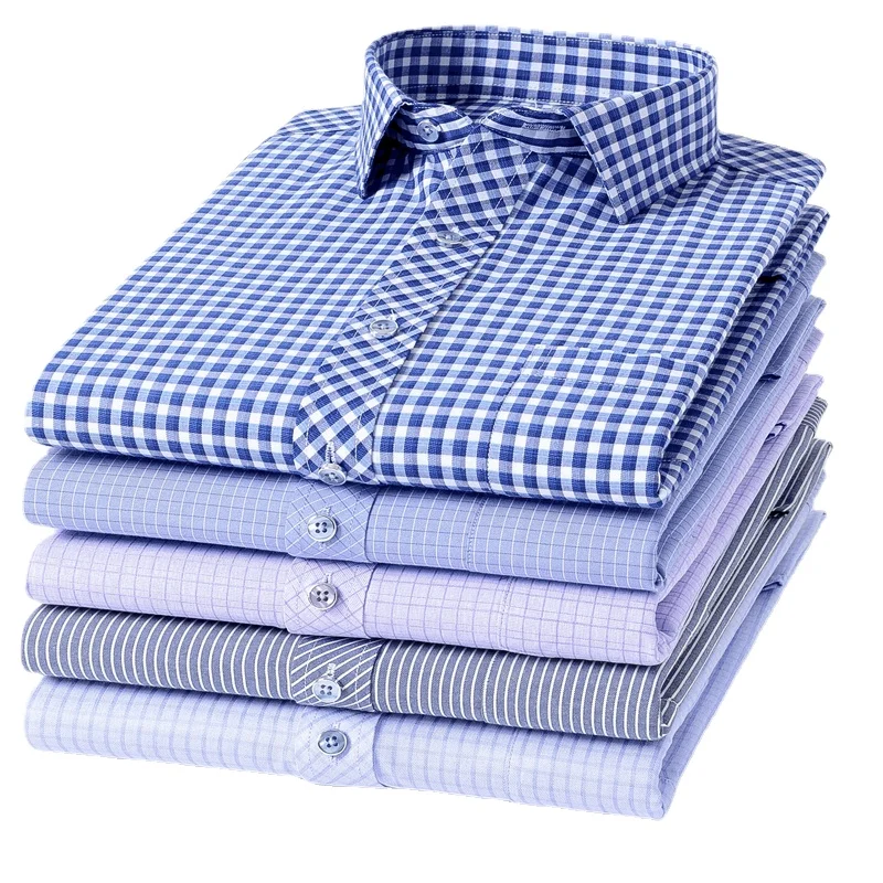 

Long Sleeve Plaid Shirt Men Anti-wrinkle Non-iron Shirts Spring Antumn Fashion Casual Stripe Business Silm Tops Brand Man
