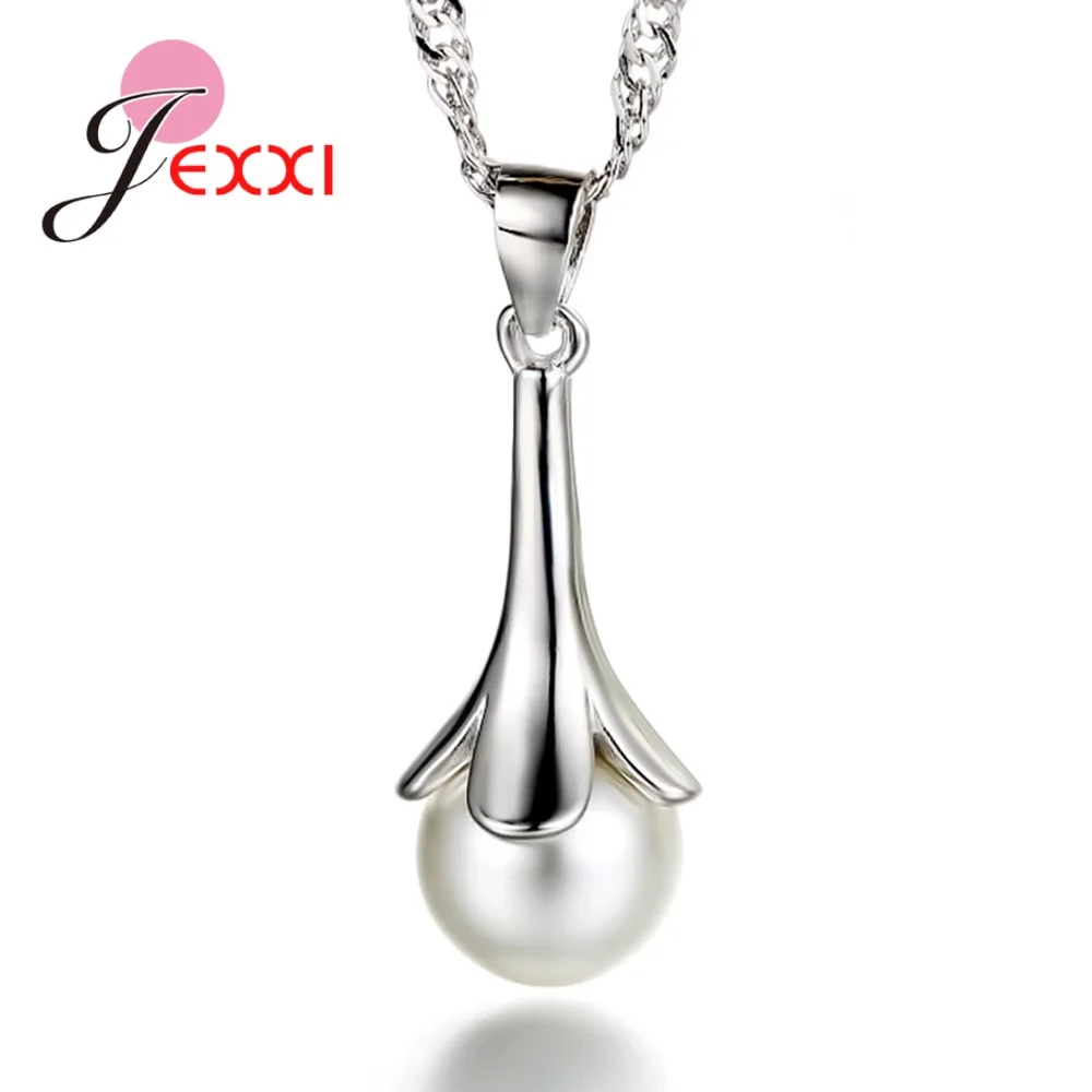

High Quality Fashion 925 Sterling Silver Round Pearl Pendant Jewelry Sets Fast Delivery Romantic Pearls Flower Earrings Necklace