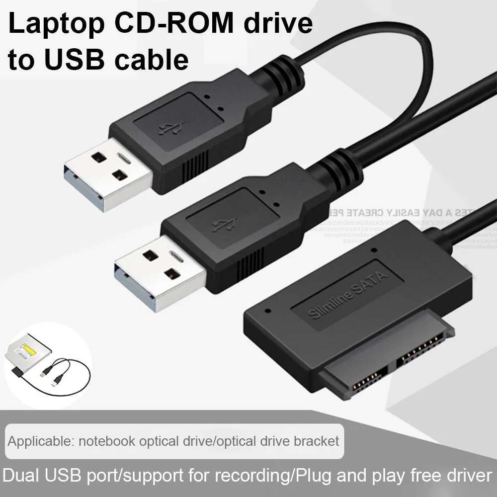 

USB2.0 to SATA 7 + 6 13Pin Slimline Slim Cable With External USB2.0 Power Supply For Laptop CD-ROM DVD-ROM ODD Adapter Converter