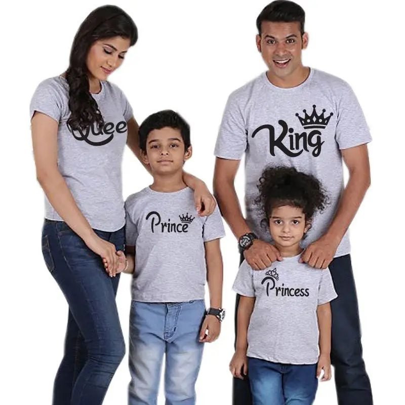 

Family Matching Clothes Cotton T-Shirt Father Mother Daughter Son King Queen Men Women T Shirt Groot Plus Size Summer Top Tshirt