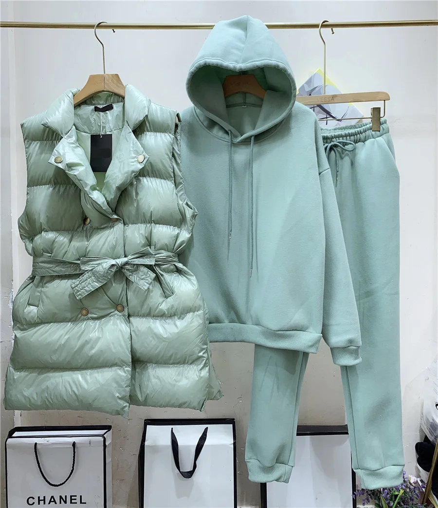 Женский двухбортный жилет ALPHALMODA блестящий стеганый с капюшоном на флисе