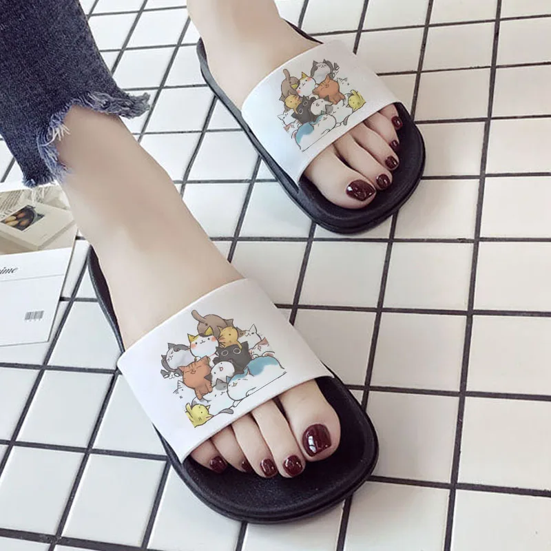 

Summer New Style flat Slippers Women's flip flops Kawaii cat pattern sandals Open Toe Flip Flops for Women 2021