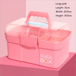 Large pink Ручная настольная коробка для хранения, пластиковые ножницы, органайзер для макияжа, ювелирные изделия, лак для ногтей, ручка, контейнер, Маникюрный Инструмент, чехол - Цвет: Large pink