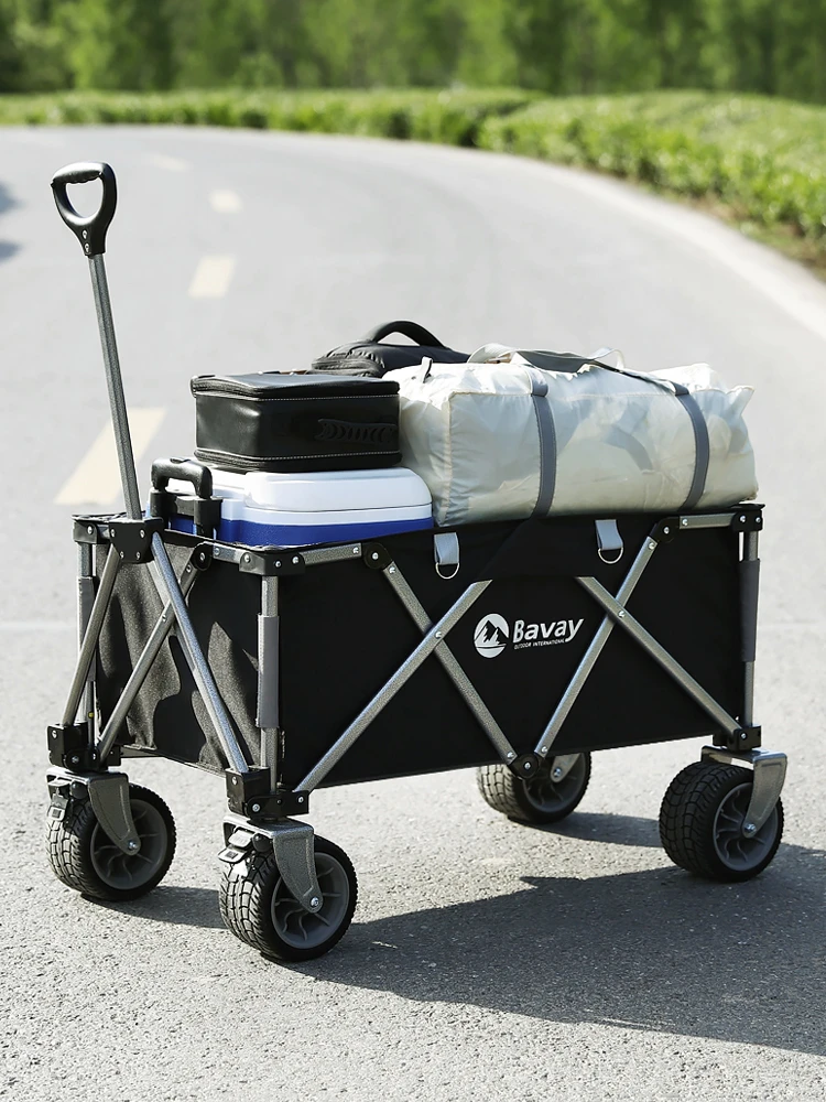 

Outdoor Camping Handcart Utility Collapsible Wagon Table Top for Picnic Gardening Gathering All Terrain Brake Wheels