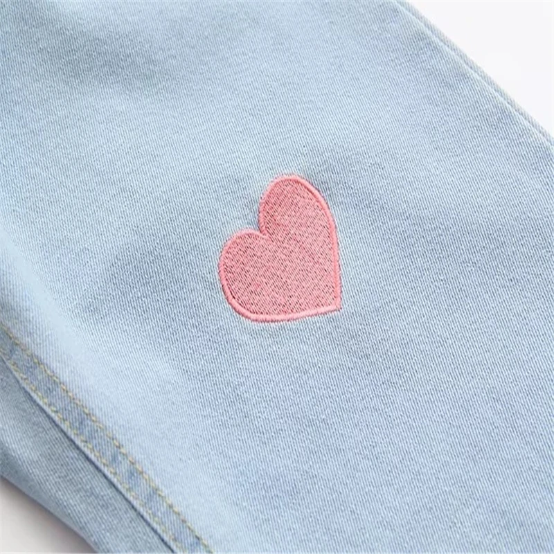 

Women's Denim Calf Length Pants Cartoon Embroidery Pockets Jeans For Girl 2020 Spring New High Waist Straight Pant MERRY PRETTY
