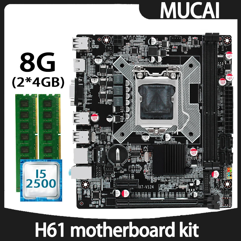 

Материнская плата MUCAI H61, LGA 1155, процессор Intel Core i5 2500, ОЗУ 8 Гб (2 х4 ГБ), 1600 МГц