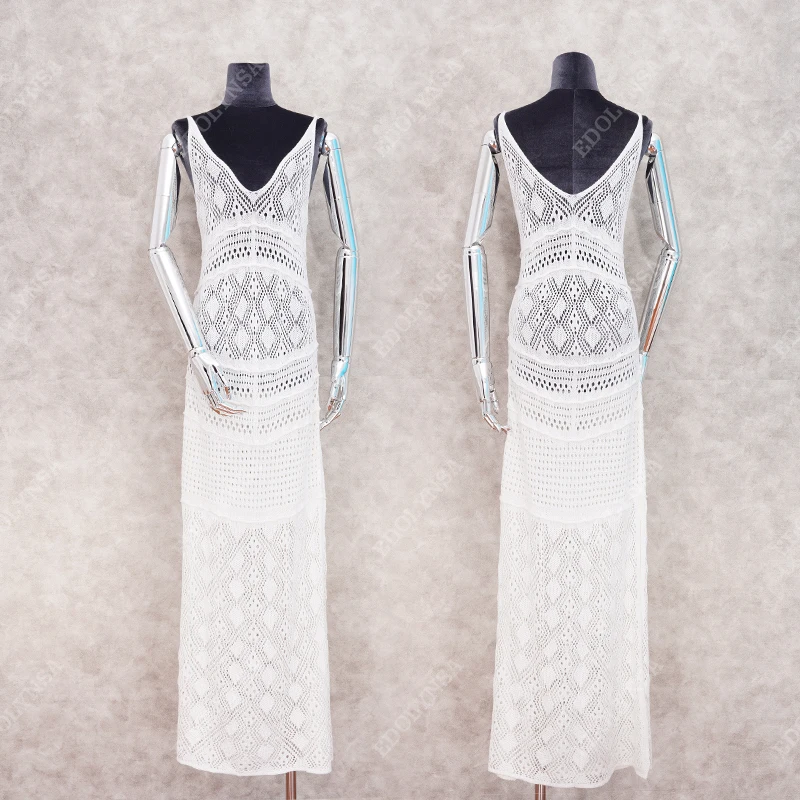 Длинная вязаная крючком Пляжная накидка туника парео купальный костюм для