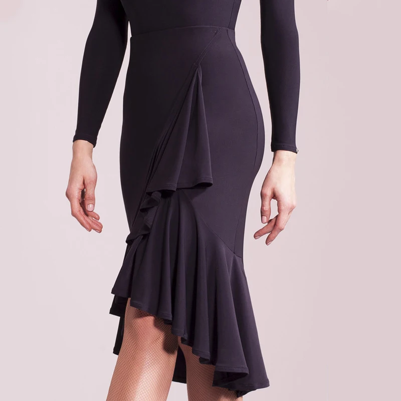 Новая юбка для бальных танцев латиноамериканских женская черная взрослых