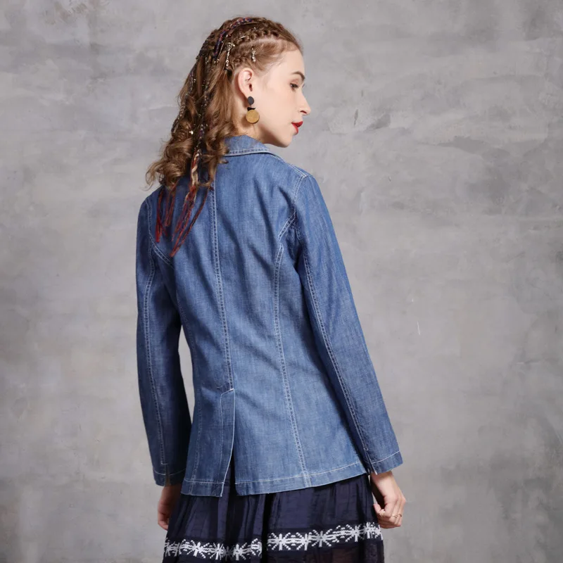 LittleHouseGirl-traje pequeño de lujo para mujer, chaqueta Retro de moda, sencillo, largo y medio, informal, lavado, Primavera, 2021