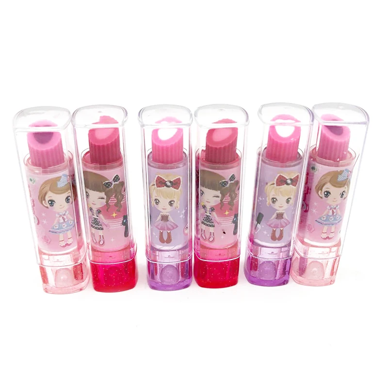 

School Supplies Kawaii Erasers For Kids Student Cute Stationery Creative 6PCS Girls Modeling Rotating Lipstick gift Accessories