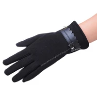 womens fashion ladies cashmere touchscreen gloves warm winter high quality bowknot pu leather gloves mimi134