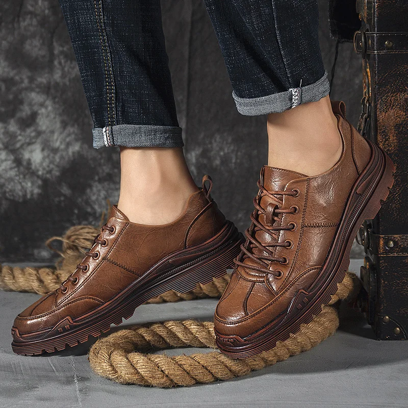 Мужские модельные туфли из натуральной кожи с перфорацией в винтажном стиле |