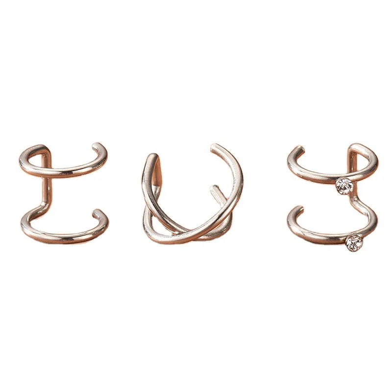 

Europe and America Cross Border Supply Twin Trendy Geometric Simple Stainless Steel Non-Piercing Ear Clip Personalized Set 3