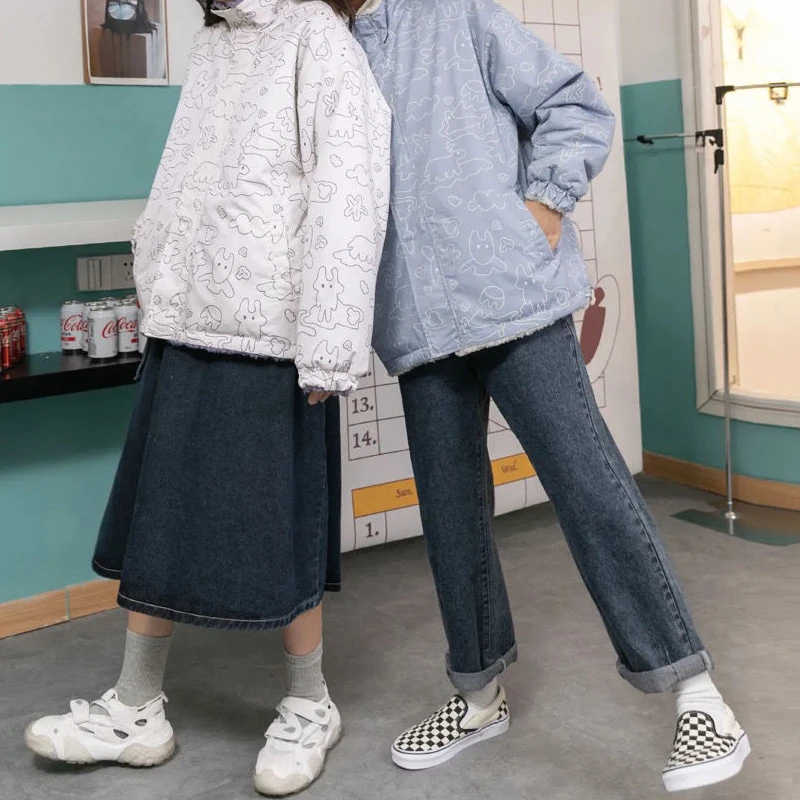 

Men Autumn Winter New Jackets Korean Streetwear Thicken Warm Couple Coats Graphic Printed Male Fashion Clothing