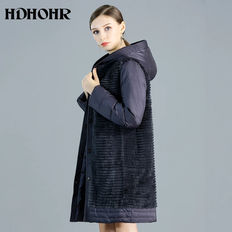 HDHOHR высококачественное пальто из натурального меха для женщин, пальто из натурального меха кролика с хорошим пухом, Двусторонняя одежда, теплая женская меховая куртка