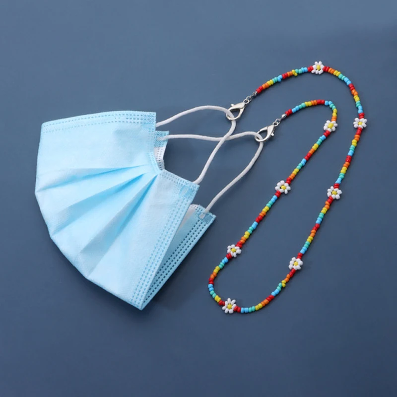

New Fashion Sunglasses Chain Colorful Flower Bead Glasses Chain Small Daisy Flower Antilost Mask Lanyard Hold Straps Girls Women