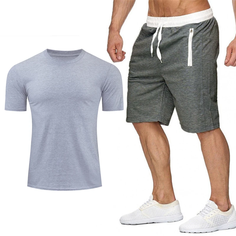

2021 new men's sportswear summer suit men's fitness suit sports suit short-sleeved t-shirt shorts quick-drying 2-piece set